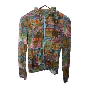 IPSE GAZEBO Mesh Knit Novelty Print Lightweight Full Zip Hoodie Jacket Top S/M